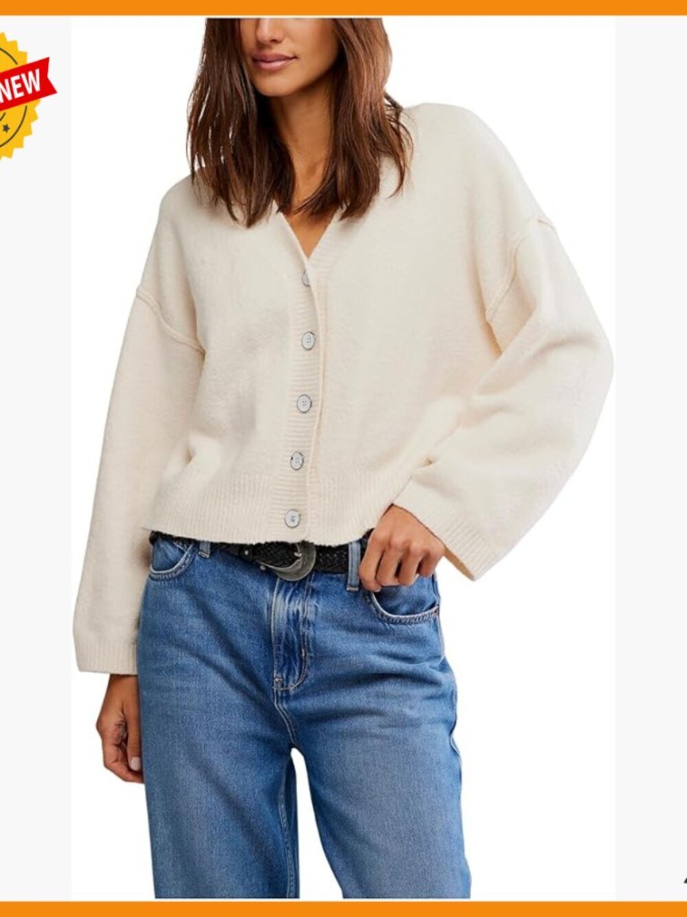 Cable Knit V-Neck Cardigan with Floral Embroidery, Ribbed Trim